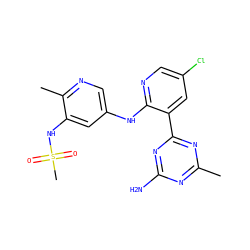 Cc1nc(N)nc(-c2cc(Cl)cnc2Nc2cnc(C)c(NS(C)(=O)=O)c2)n1 ZINC000095563836