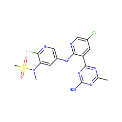 Cc1nc(N)nc(-c2cc(Cl)cnc2Nc2cnc(Cl)c(N(C)S(C)(=O)=O)c2)n1 ZINC000095563844
