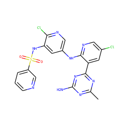 Cc1nc(N)nc(-c2cc(Cl)cnc2Nc2cnc(Cl)c(NS(=O)(=O)c3cccnc3)c2)n1 ZINC000095557848