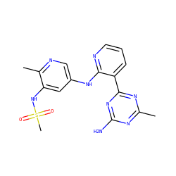 Cc1nc(N)nc(-c2cccnc2Nc2cnc(C)c(NS(C)(=O)=O)c2)n1 ZINC000113225870