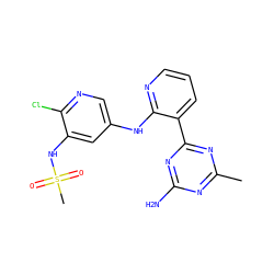 Cc1nc(N)nc(-c2cccnc2Nc2cnc(Cl)c(NS(C)(=O)=O)c2)n1 ZINC000095561706