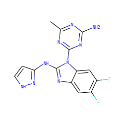 Cc1nc(N)nc(-n2c(Nc3cc[nH]n3)nc3cc(F)c(F)cc32)n1 ZINC000071329983