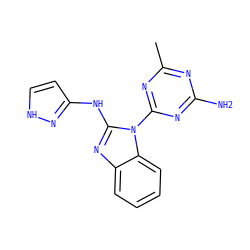 Cc1nc(N)nc(-n2c(Nc3cc[nH]n3)nc3ccccc32)n1 ZINC000064744190
