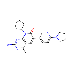 Cc1nc(N)nc2c1cc(-c1ccc(N3CCCC3)nc1)c(=O)n2C1CCCC1 ZINC000117770838