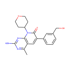 Cc1nc(N)nc2c1cc(-c1cccc(CO)c1)c(=O)n2C1CCOCC1 ZINC000143126038