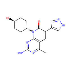 Cc1nc(N)nc2c1cc(-c1cn[nH]c1)c(=O)n2[C@H]1CC[C@H](O)CC1 ZINC000261137294