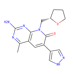 Cc1nc(N)nc2c1cc(-c1cn[nH]c1)c(=O)n2C[C@@H]1CCCO1 ZINC000117704642