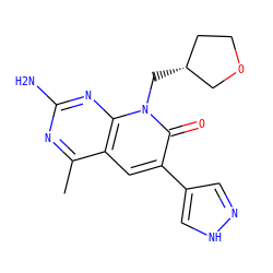 Cc1nc(N)nc2c1cc(-c1cn[nH]c1)c(=O)n2C[C@@H]1CCOC1 ZINC000140579692