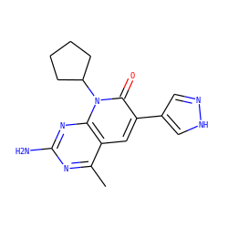 Cc1nc(N)nc2c1cc(-c1cn[nH]c1)c(=O)n2C1CCCC1 ZINC000084687562