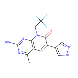 Cc1nc(N)nc2c1cc(-c1cn[nH]c1)c(=O)n2CC(F)(F)F ZINC000117779388