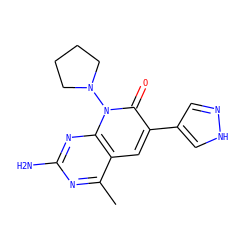 Cc1nc(N)nc2c1cc(-c1cn[nH]c1)c(=O)n2N1CCCC1 ZINC000084671627