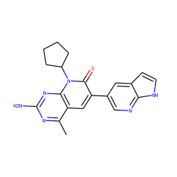 Cc1nc(N)nc2c1cc(-c1cnc3[nH]ccc3c1)c(=O)n2C1CCCC1 ZINC000117702343