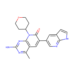 Cc1nc(N)nc2c1cc(-c1cnc3[nH]ccc3c1)c(=O)n2C1CCOCC1 ZINC000117763824