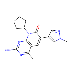 Cc1nc(N)nc2c1cc(-c1cnn(C)c1)c(=O)n2C1CCCC1 ZINC000140052653