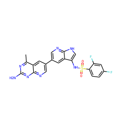 Cc1nc(N)nc2ncc(-c3cnc4[nH]cc(NS(=O)(=O)c5ccc(F)cc5F)c4c3)cc12 ZINC000299827666