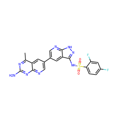 Cc1nc(N)nc2ncc(-c3cnc4[nH]nc(NS(=O)(=O)c5ccc(F)cc5F)c4c3)cc12 ZINC000299827520