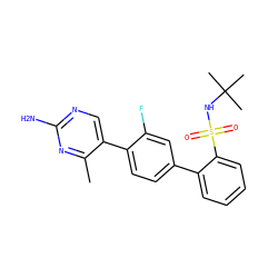 Cc1nc(N)ncc1-c1ccc(-c2ccccc2S(=O)(=O)NC(C)(C)C)cc1F ZINC000224735714