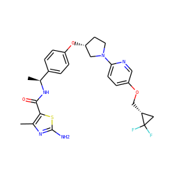 Cc1nc(N)sc1C(=O)N[C@@H](C)c1ccc(O[C@@H]2CCN(c3ccc(OC[C@@H]4CC4(F)F)cn3)C2)cc1 ZINC000169709937