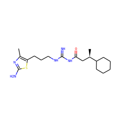 Cc1nc(N)sc1CCCNC(=N)NC(=O)C[C@@H](C)C1CCCCC1 ZINC000049070700