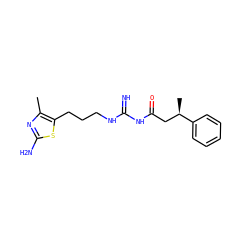 Cc1nc(N)sc1CCCNC(=N)NC(=O)C[C@@H](C)c1ccccc1 ZINC000049088351