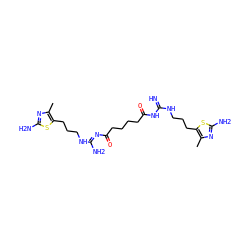 Cc1nc(N)sc1CCCNC(=N)NC(=O)CCCCC(=O)/N=C(\N)NCCCc1sc(N)nc1C ZINC000095552575
