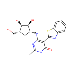 Cc1nc(N[C@@H]2C[C@H](CO)[C@@H](O)[C@H]2O)c(-c2nc3ccccc3s2)c(=O)[nH]1 ZINC000473136527