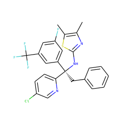 Cc1nc(N[C@](Cc2ccccc2)(c2cc(F)cc(C(F)(F)F)c2)c2ccc(Cl)cn2)sc1C ZINC000043153367
