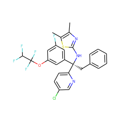 Cc1nc(N[C@](Cc2ccccc2)(c2cc(F)cc(OC(F)(F)C(F)F)c2)c2ccc(Cl)cn2)sc1C ZINC000103261163