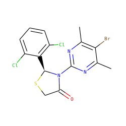 Cc1nc(N2C(=O)CS[C@H]2c2c(Cl)cccc2Cl)nc(C)c1Br ZINC000040872712