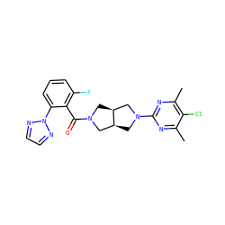 Cc1nc(N2C[C@H]3CN(C(=O)c4c(F)cccc4-n4nccn4)C[C@H]3C2)nc(C)c1Cl ZINC000116823384