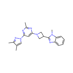 Cc1nc(N2CC(c3nc4ccccc4n3C)C2)cc(-n2cc(C)c(C)n2)n1 ZINC000143096092