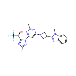 Cc1nc(N2CC(c3nc4ccccc4n3C)C2)cc(-n2nc(C)nc2[C@H](O)C(F)(F)F)n1 ZINC000207185382