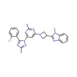 Cc1nc(N2CC(c3nc4ccccc4n3C)C2)cc(-n2nc(C)nc2-c2ccccc2Cl)n1 ZINC000205323712