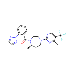 Cc1nc(N2CC[C@@H](C)N(C(=O)c3ccccc3-n3nccn3)CC2)ncc1C(F)(F)F ZINC000116773269