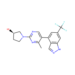 Cc1nc(N2CC[C@@H](O)C2)ncc1-c1cc(C(F)(F)F)cc2[nH]ncc12 ZINC000222300110