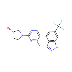 Cc1nc(N2CC[C@H](O)C2)ncc1-c1cc(C(F)(F)F)cc2[nH]ncc12 ZINC000222300050