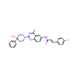 Cc1nc(N2CCC(O)(c3ccccc3)CC2)nc2ccc(NC(=O)/C=C/c3ccc(Cl)cc3)cc12 ZINC000084617881