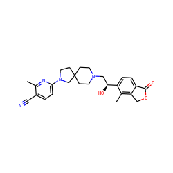 Cc1nc(N2CCC3(CCN(C[C@H](O)c4ccc5c(c4C)COC5=O)CC3)C2)ccc1C#N ZINC000473134813