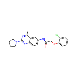 Cc1nc(N2CCCC2)nc2ccc(NC(=O)COc3ccccc3Cl)cc12 ZINC000036351938