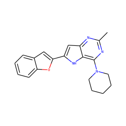 Cc1nc(N2CCCCC2)c2[nH]c(-c3cc4ccccc4o3)cc2n1 ZINC000013834985