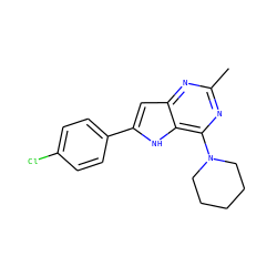 Cc1nc(N2CCCCC2)c2[nH]c(-c3ccc(Cl)cc3)cc2n1 ZINC000013834953
