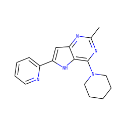 Cc1nc(N2CCCCC2)c2[nH]c(-c3ccccn3)cc2n1 ZINC000013834987