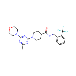 Cc1nc(N2CCOCC2)nc(N2CCC(C(=O)NCc3ccccc3C(F)(F)F)CC2)n1 ZINC000096271667