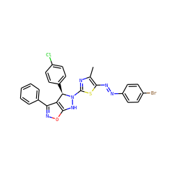 Cc1nc(N2Nc3onc(-c4ccccc4)c3[C@H]2c2ccc(Cl)cc2)sc1/N=N/c1ccc(Br)cc1 ZINC000473118014