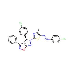 Cc1nc(N2Nc3onc(-c4ccccc4)c3[C@H]2c2ccc(Cl)cc2)sc1/N=N/c1ccc(Cl)cc1 ZINC000473112974