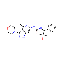 Cc1nc(NC(=O)N[C@@H](c2ccccc2)C(C)(C)O)cc2[nH]nc(N3CCOCC3)c12 ZINC000210820881