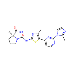 Cc1nc(NC(=O)N2CCC[C@@]2(C)C(N)=O)sc1-c1ccnc(-n2ccnc2C)n1 ZINC000143608752