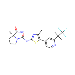 Cc1nc(NC(=O)N2CCC[C@@]2(C)C(N)=O)sc1-c1ccnc(C(C)(C)C(F)(F)F)c1 ZINC000098194424
