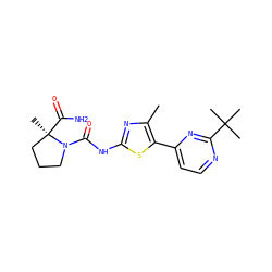 Cc1nc(NC(=O)N2CCC[C@@]2(C)C(N)=O)sc1-c1ccnc(C(C)(C)C)n1 ZINC000143972001