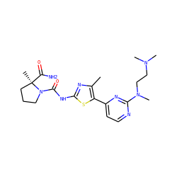Cc1nc(NC(=O)N2CCC[C@@]2(C)C(N)=O)sc1-c1ccnc(N(C)CCN(C)C)n1 ZINC000098195013